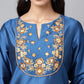 Janasya Women's Blue Poly Silk Solid Festive Straight Kurta | Swadesiicart