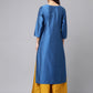 Janasya Women's Blue Poly Silk Solid Festive Straight Kurta | Swadesiicart