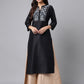 Janasya Women's Black Poly Silk Solid Festive Straight Kurta | Swadesiicart
