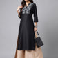 Janasya Women's Black Poly Silk Solid Festive Straight Kurta | Swadesiicart