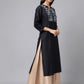 Janasya Women's Black Poly Silk Solid Festive Straight Kurta | Swadesiicart