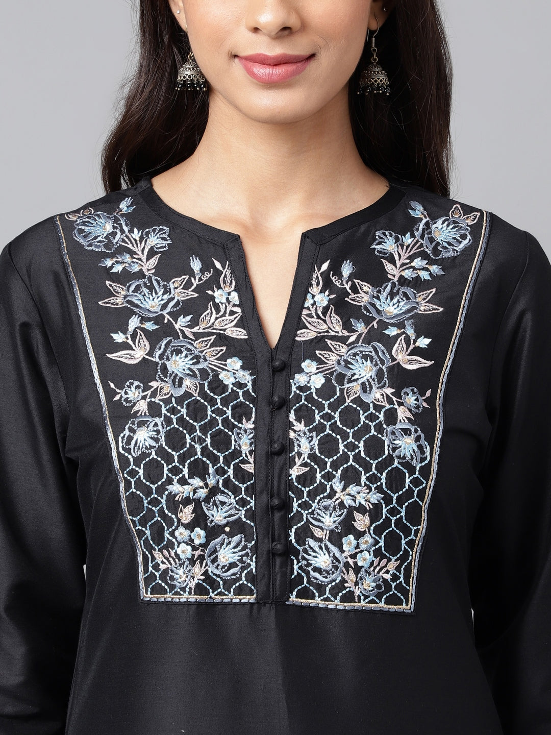 Janasya Women's Black Poly Silk Solid Festive Straight Kurta | Swadesiicart
