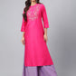 Janasya Women's Pink Poly Silk Solid Festive Straight Kurta | Swadesiicart