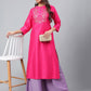Janasya Women's Pink Poly Silk Solid Festive Straight Kurta | Swadesiicart