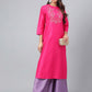 Janasya Women's Pink Poly Silk Solid Festive Straight Kurta | Swadesiicart