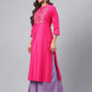 Janasya Women's Pink Poly Silk Solid Festive Straight Kurta | Swadesiicart