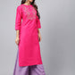 Janasya Women's Pink Poly Silk Solid Festive Straight Kurta | Swadesiicart