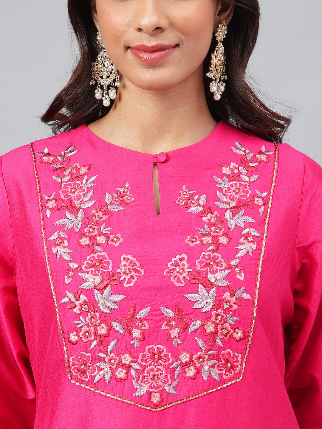 Janasya Women's Pink Poly Silk Solid Festive Straight Kurta | Swadesiicart