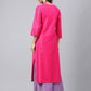 Janasya Women's Pink Poly Silk Solid Festive Straight Kurta | Swadesiicart