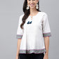 Janasya Women's White Cotton Solid Casual A-Line Top | Swadesiicart