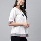 Janasya Women's White Cotton Solid Casual A-Line Top | Swadesiicart