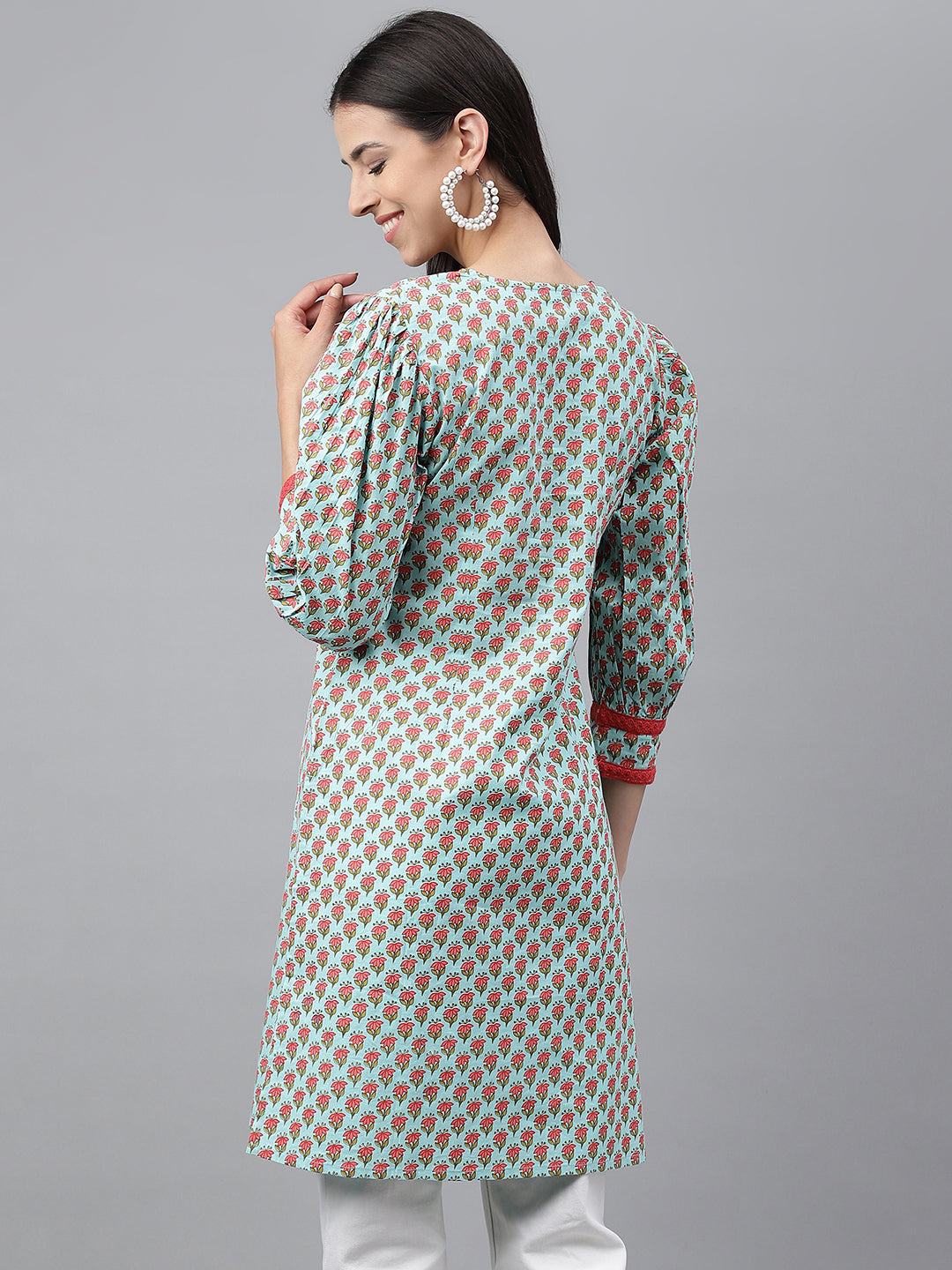 Indian Clothing Janasya Women's Light Green Cotton Floral Printed Casual Regular Tunic | Swadesiicart