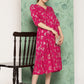 Janasya Women's Pink Rayon Foil Printed Festive Gathered Kurta | Swadesiicart