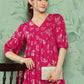 Janasya Women's Pink Rayon Foil Printed Festive Gathered Kurta | Swadesiicart