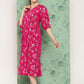 Janasya Women's Pink Rayon Foil Printed Festive Gathered Kurta | Swadesiicart