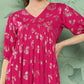 Janasya Women's Pink Rayon Foil Printed Festive Gathered Kurta | Swadesiicart