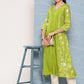Janasya Women's Lime Green Rayon Foil Printed Festive A-Line Kurta | Swadesiicart