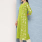 Janasya Women's Lime Green Rayon Foil Printed Festive A-Line Kurta | Swadesiicart