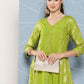 Janasya Women's Lime Green Rayon Foil Printed Festive A-Line Kurta | Swadesiicart
