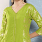 Janasya Women's Lime Green Rayon Foil Printed Festive A-Line Kurta | Swadesiicart
