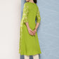 Janasya Women's Lime Green Rayon Foil Printed Festive A-Line Kurta | Swadesiicart
