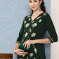 Janasya Women's Bottle Green Crepe Foil Printed Festive A-Line Kurta | Swadesiicart