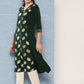 Janasya Women's Bottle Green Crepe Foil Printed Festive A-Line Kurta | Swadesiicart