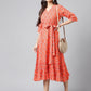 Janasya Women's Orange Cotton Ethnic Motifs Printed Ruffled Casual Dress | Swadesiicart