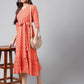 Janasya Women's Orange Cotton Ethnic Motifs Printed Ruffled Casual Dress | Swadesiicart