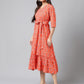 Janasya Women's Orange Cotton Ethnic Motifs Printed Ruffled Casual Dress | Swadesiicart
