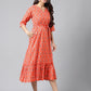 Janasya Women's Orange Cotton Ethnic Motifs Printed Ruffled Casual Dress | Swadesiicart