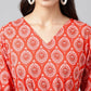 Janasya Women's Orange Cotton Ethnic Motifs Printed Ruffled Casual Dress | Swadesiicart