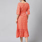 Janasya Women's Orange Cotton Ethnic Motifs Printed Ruffled Casual Dress | Swadesiicart
