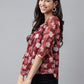 Janasya Women's Maroon Chiffon Lurex Floral Printed Casual Regular Top | Swadesiicart