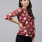 Janasya Women's Maroon Chiffon Lurex Floral Printed Casual Regular Top | Swadesiicart