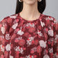 Janasya Women's Maroon Chiffon Lurex Floral Printed Casual Regular Top | Swadesiicart