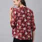 Janasya Women's Maroon Chiffon Lurex Floral Printed Casual Regular Top | Swadesiicart