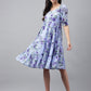 Janasya Women's Lavender Georgette Floral Printed Tiered Casual Dress | Swadesiicart