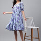 Janasya Women's Lavender Georgette Floral Printed Tiered Casual Dress | Swadesiicart
