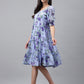 Janasya Women's Lavender Georgette Floral Printed Tiered Casual Dress | Swadesiicart