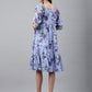 Janasya Women's Lavender Georgette Floral Printed Tiered Casual Dress | Swadesiicart