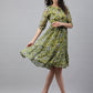 Janasya Women's Olive Green Chiffon Lurex Floral Printed Flared Casual Dress | Swadesiicart