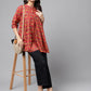 Janasya Women's Red Cotton Floral Printed Casual Empire Tunic | Swadesiicart