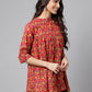 Janasya Women's Red Cotton Floral Printed Casual Empire Tunic | Swadesiicart
