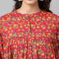 Janasya Women's Red Cotton Floral Printed Casual Empire Tunic | Swadesiicart