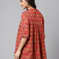 Janasya Women's Red Cotton Floral Printed Casual Empire Tunic | Swadesiicart
