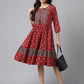 Janasya Women's Maroon Cotton Ethnic Motifs Printed Flared Casual Dress | Swadesiicart
