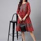 Janasya Women's Maroon Cotton Ethnic Motifs Printed Flared Casual Dress | Swadesiicart