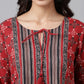 Janasya Women's Maroon Cotton Ethnic Motifs Printed Flared Casual Dress | Swadesiicart