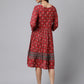 Janasya Women's Maroon Cotton Ethnic Motifs Printed Flared Casual Dress | Swadesiicart